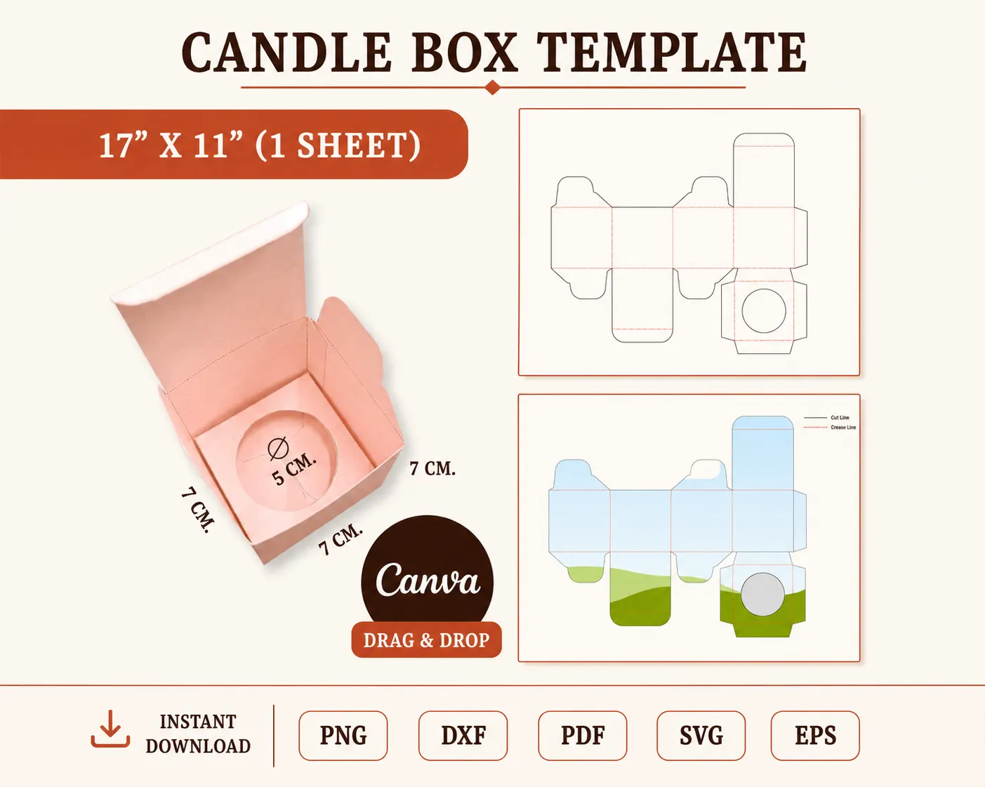 Boho kraft candle box packaging template