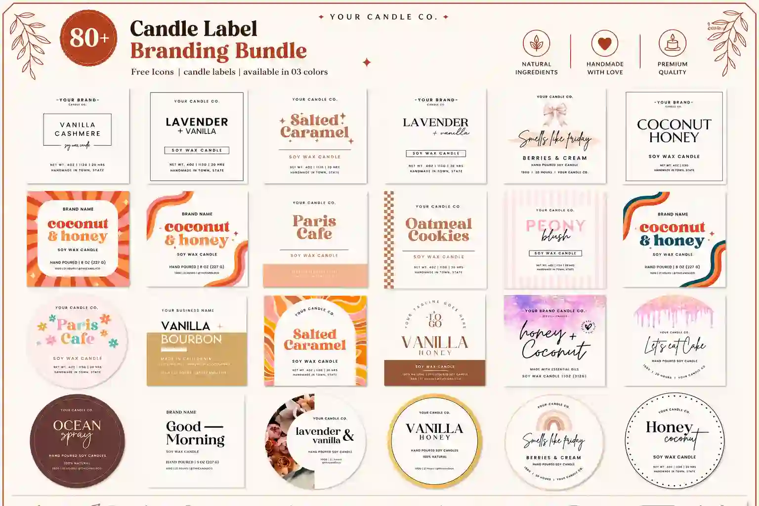 80+ candle label branding bundle